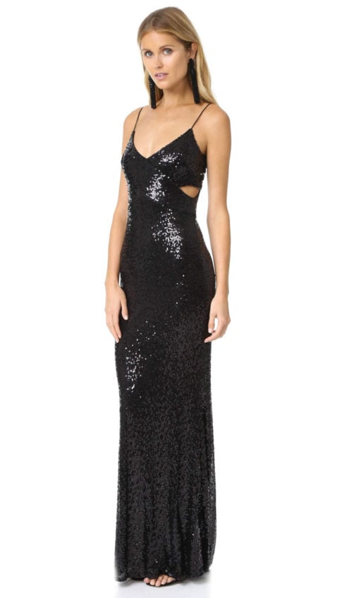 Badgley Mischka Collection Crossover Sequin Gown Black new year's eve sequin dresses