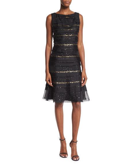 Carolina Herrera Sequin-Striped Tiered Cocktail Dress Black sequin dresses