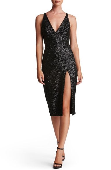 Dress the Population Camilla Sequin Midi Dress Matte Black new year's eve sequin dresses