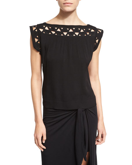 Ella Moss Kaliso Bateau-Neck Cutout Top Black cutout tops winter holidays new year