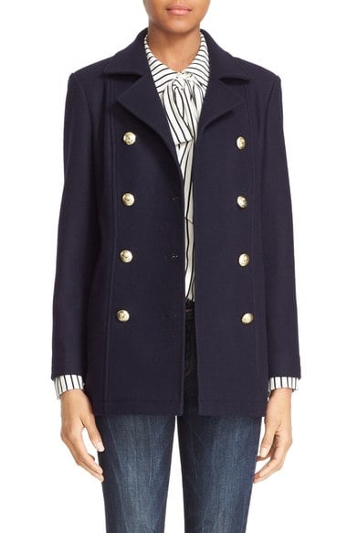 FRAME Double Breasted Wool Peacoat Navy Blue