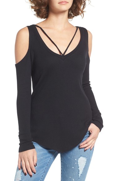 LNA Strappy Thermal Tee Black cutout tops winter