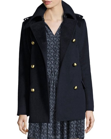 MICHAEL Michael Kors Double-Breasted Wool-Blend Military Pea Coat New Navy