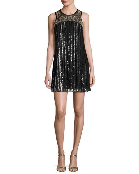 Parker Gida Sequined Chiffon Shift Dress Black sequin dresses new year's eve