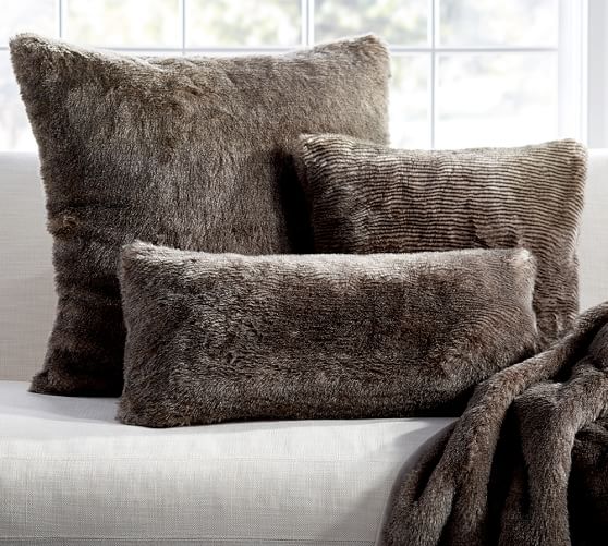 Pottery Barn FAUX FUR PILLOW COVER - CHINCHILLA pottery barn faux fur sale