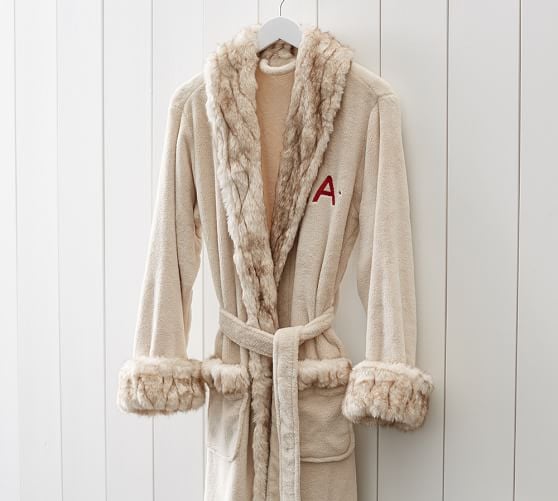 Pottery Barn FAUX FUR ROBE WITHOUT HOOD - IVORY TIPPED GATHERED pottery barn faux fur sale