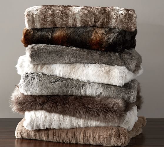 Pottery Barn FAUX FUR THROW Caramel Ombre, Gray Ombre Taupe