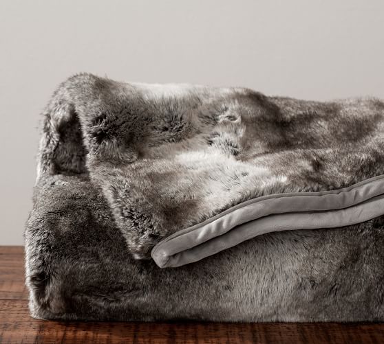Pottery Barn FAUX FUR THROW - GRAY OMBRE pottery barn faux fur sale