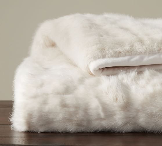Pottery Barn GATHERED FAUX FUR THROW - IVORY pottery barn faux fur sale