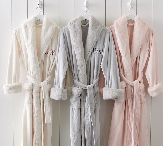 Pottery Barn TONAL COLORED FUR ROBE Ivory, Soft Rose sale