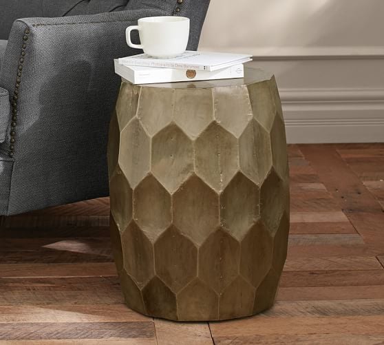 Pottery Barn VINCE METAL-CLAD ACCENT STOOL Brass Brushed Silver pottery barn premier event
