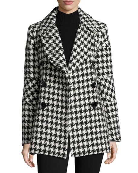 Sofia Cashmere Double-Breasted Houndstooth Peacoat White/Black peacoats winter 2017