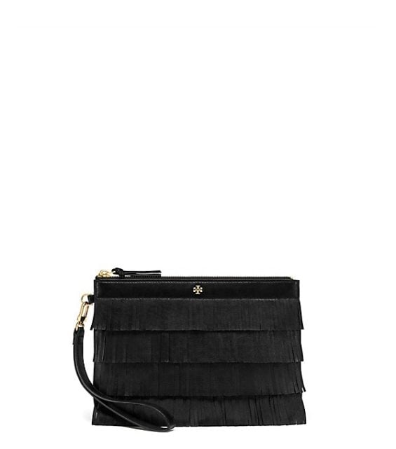 Tory Burch FRINGE MEDIUM POUCH Black tory burch sale
