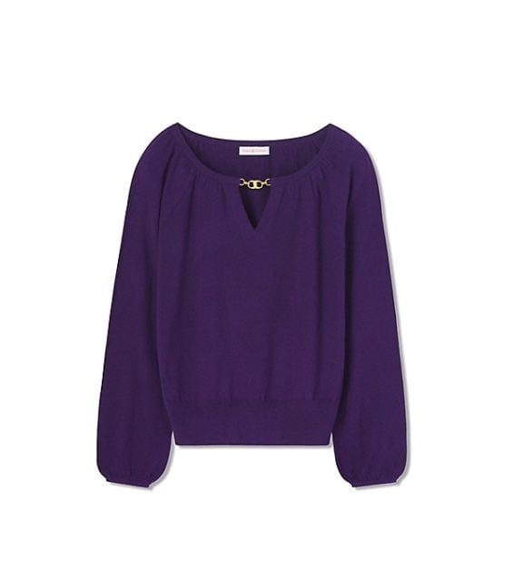 Tory Burch GEMINI LINK CASHMERE SWEATER Dark Amethyst tory burch extra 30% sale semi-annual