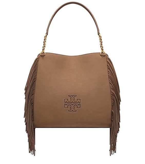 Tory Burch HARPER FRINGE CENTER-ZIP TOTE Otter Brown tory burch semi-annual sale tory burch extra 30% sale