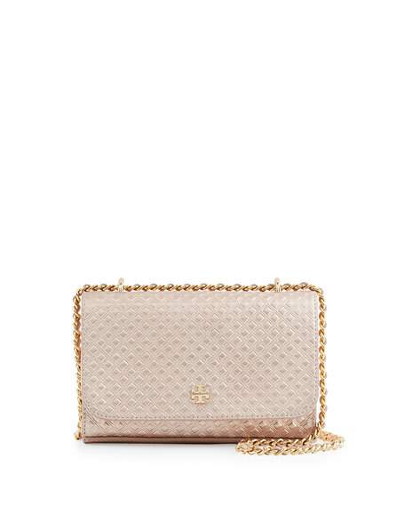 Tory Burch Marion Embossed Metallic Shrunken Shoulder Bag, Rose Gold Neiman Marcus Sale