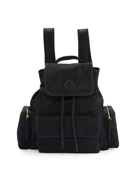 Tory Burch Scout Nylon Flap Backpack, Black Neiman Marcus christmas sale