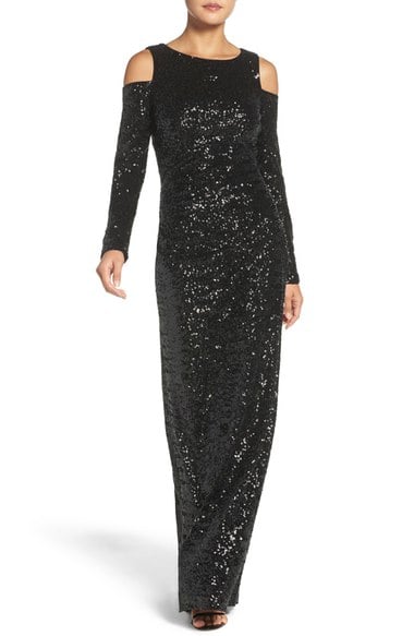 Vince Camuto Cold Shoulder Sequin Gown Black