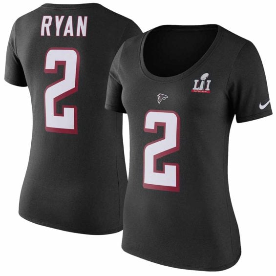 Nike Matt Ryan Atlanta Falcons Women's Black Super Bowl LI Bound Patch Player Pride Name & Number T-Shirt
