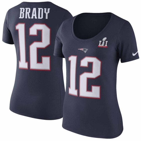 Nike Tom Brady New England Patriots Women's Navy Super Bowl LI Bound Patch Player Pride Name & Number T-Shirt