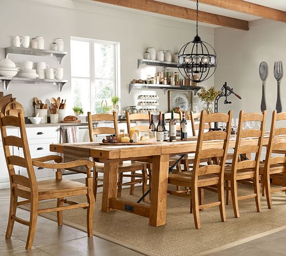 Pottery Barn BENCHWRIGHT EXTENDING DINING TABLE, VINTAGE SPRUCE FINISH pottery barn premier event