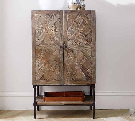 Pottery Barn PARQUET BAR CABINET Reclaimed Elm Wood pottery barn premier event