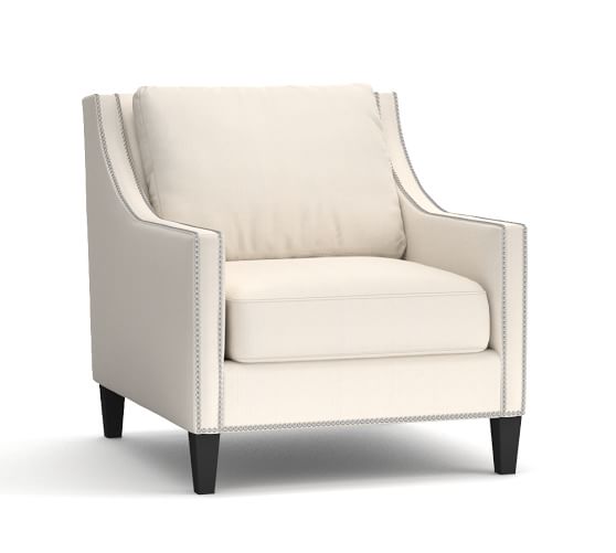 Pottery Barn PASADENA UPHOLSTERED ARMCHAIR - SUNBRELLA SAHARA WEAVE IVORY NAILHEAD pottery barn premier event sale