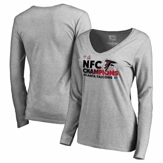 Pro Line by Fanatics Branded Atlanta Falcons Women's Heathered Gray 2016 NFC Conference Champions Trophy Collection Locker Room V-Neck Long Sleeve T-Shirt atlanta falcons nfc champions