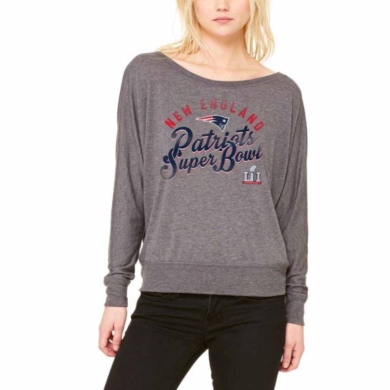 Pro Line by Fanatics Branded New England Patriots Women's Heathered Charcoal Super Bowl LI Bound Tailgate Off the Shoulder Long Sleeve T-Shirt