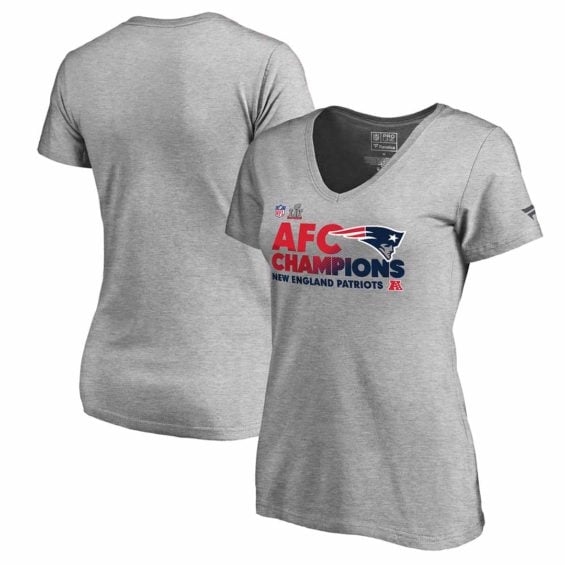 Pro Line by Fanatics Branded New England Patriots Women's Heathered Gray 2016 AFC Conference Champions Trophy Collection Locker Room V-Neck T-Shirt