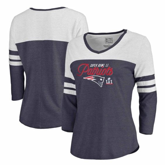 Pro Line by Fanatics Branded New England Patriots Women's Heathered Navy Super Bowl LI Bound Contender Raglan V-Neck T-Shirt