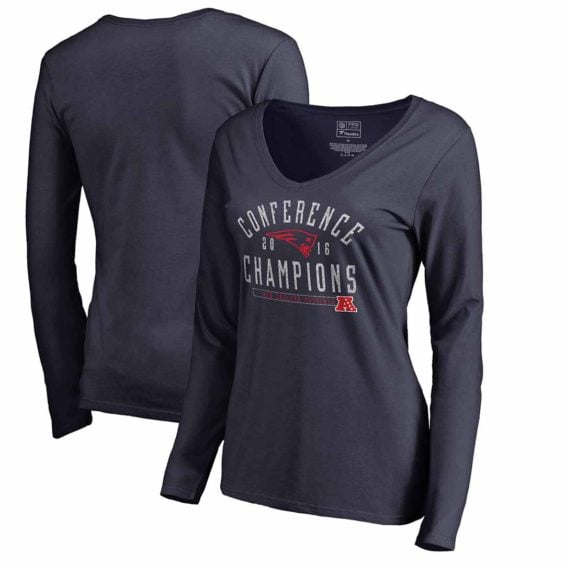 Pro Line by Fanatics Branded New England Patriots Women's Navy 2016 AFC Conference Champions Spectacle V-Neck Long Sleeve T-Shirt