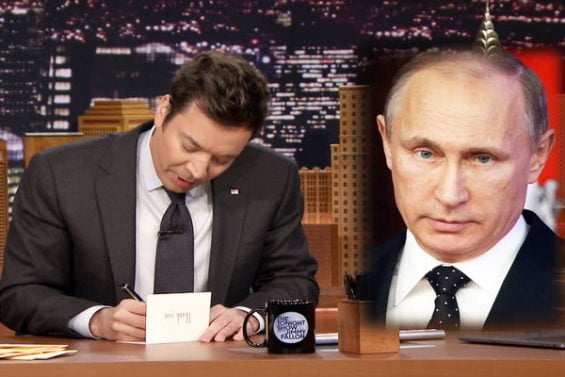 Watch Jimmy Fallon write thank you notes to vladimir putin, donald trump, kellyanne conway, gps on the Tonight show on Inauguration Day (Friday, January 20) in the video below.