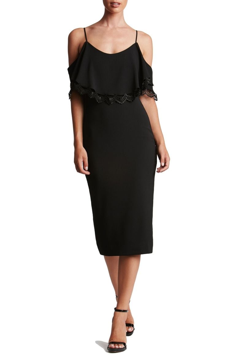 Dress the Population Beth Cold Shoulder Dress Black lace midi dresses