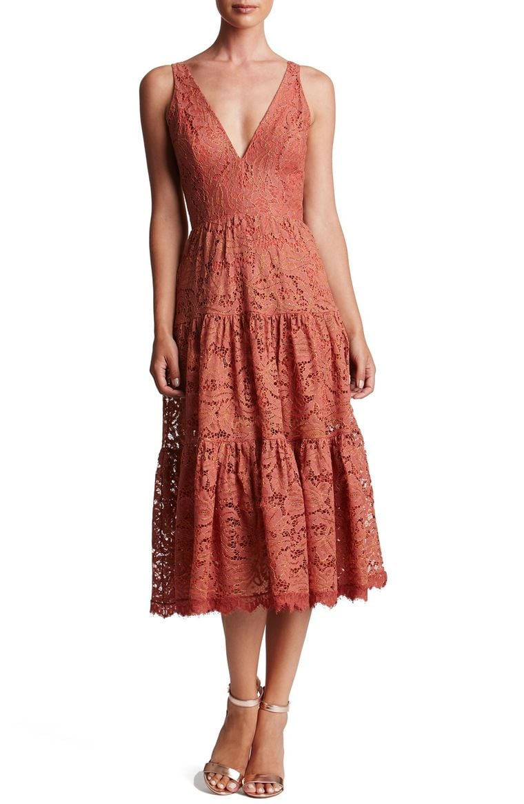 Dress the Population Madelyn Lace Midi Dress Auburn Lace