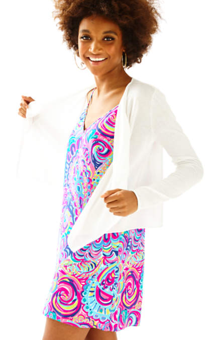 Lilly Pulitzer COLONY OPEN DRAPE FRONT CARDIGAN Resort White