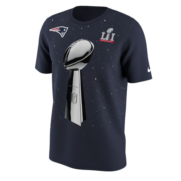 Nike New England Patriots Navy Super Bowl LI Champions Celebration Lombardi Trophy T-Shirt