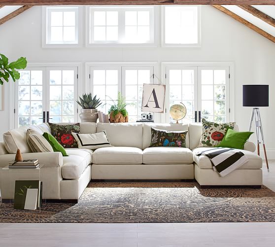 Pottery Barn TOWNSEND UPHOLSTERED 4-PIECE SECTIONAL WITH CHAISE pottery barn upholstered sectionals sale