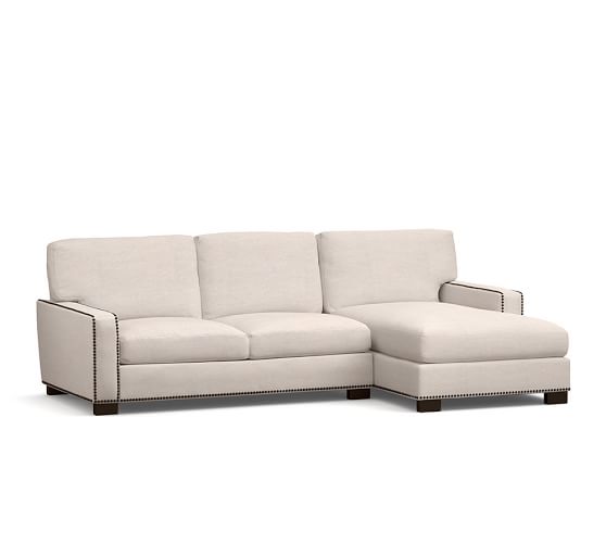 Pottery Barn TURNER SQUARE ARM UPHOLSTERED SOFA WITH CHAISE SECTIONAL WITH NAILHEADS pottery barn upholstered sectionals sale