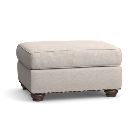 Pottery Barn WEBSTER UPHOLSTERED OTTOMAN NAILHEAD TRIM pottery barn upholstered armchairs sale