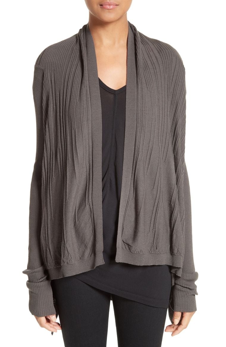 Rick Owens Wool Drape Front Cardigan Dark Dust