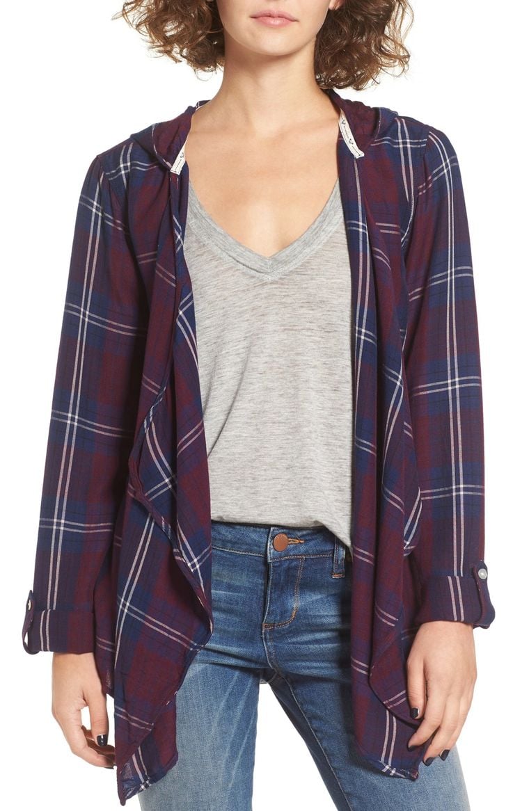 Roxy City Plaid Drape Front Cardigan Scotty Combo Blue Print drape front cardigans spring
