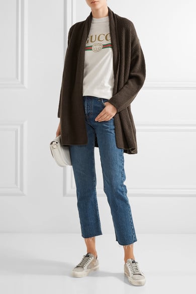 VINCE Wool-blend cardigan army green drape front cardigans