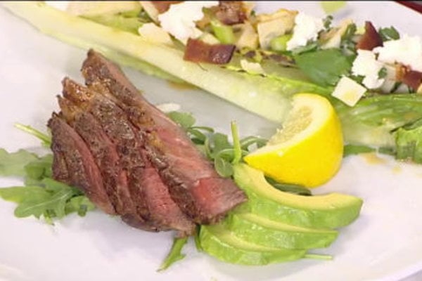 Watch Travel channel "Secret Eats" host and cookbook author, Adam Richman show Reba McEntire and Sheinelle Jones how to make a four of hearts Valentine's salad and rib-eye steak on the Monday, February 6, 2017 episode of the Today show.