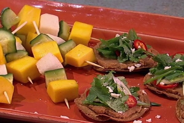 Watch chef Carla Hall and "This Is Us" star Chrissy Metz (Kate Pearson) make delicious mini bean tostadas with marinated vegetable skewers on the Friday, February 17, 2017 episode of "The Chew."