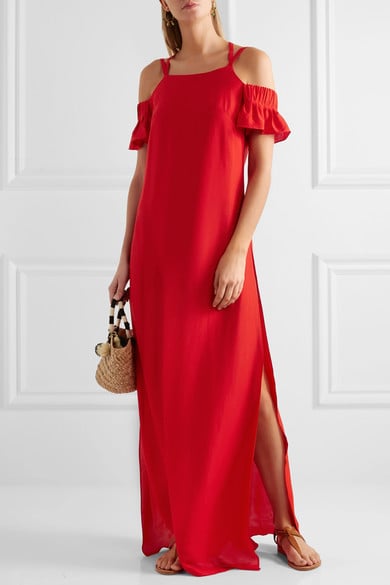 ADRIANA DEGREAS Cold-shoulder voile maxi dress red voile cold shoulder maxi dresses spring 2017