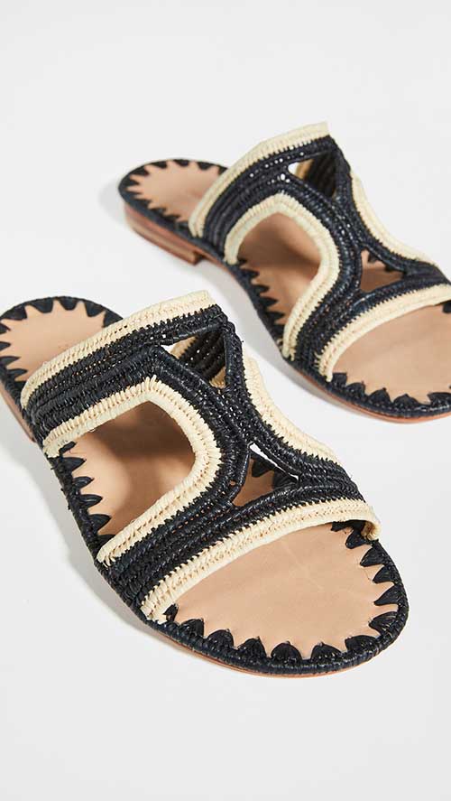 Carrie Forbes Moha Slides Noir Natural Trim Black flat slide sandals women