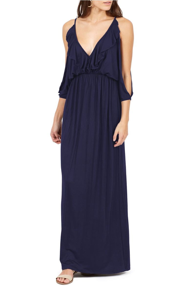DELACY Nia Cold Shoulder Maxi Dress Navy Blue cold shoulder maxi dresses spring 2017