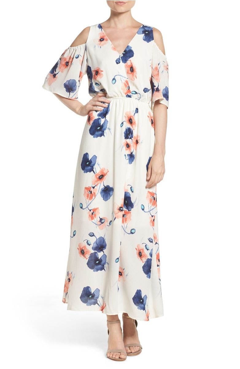 FRAICHE BY J Cold Shoulder Maxi Dress Pensy White Floral Print cold shoulder maxi dresses spring 2017