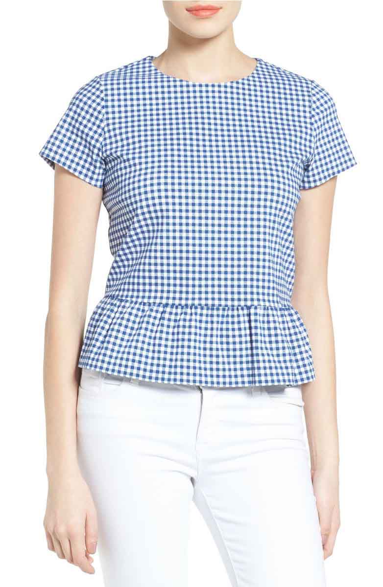 HALOGEN® Peplum Top Navy Ivory Gingham tops for spring 2017